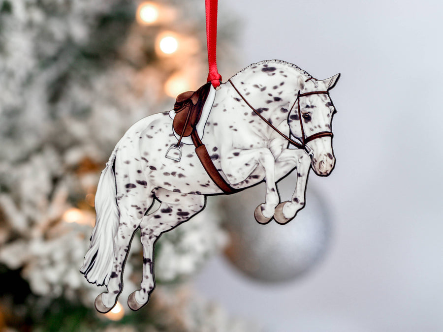 Leopard spotted Appaloosa hunter jumper horse Christmas ornament, laser-cut printed wood by Classy Equine