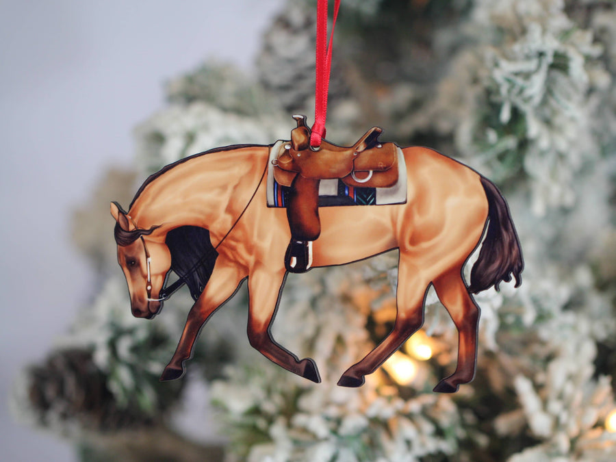 Red dun Western riding Quarter Horse Christmas ornament by Classy Equine