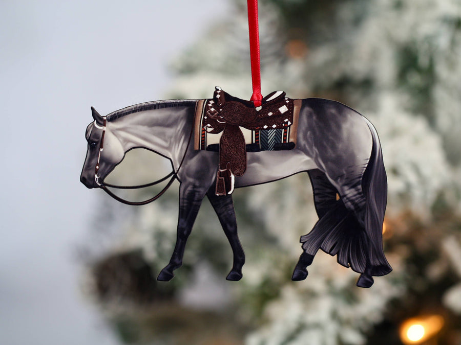 Grulla western pleasure Quarter horse Christmas ornament, laser-cut printed wood by Classy Equine