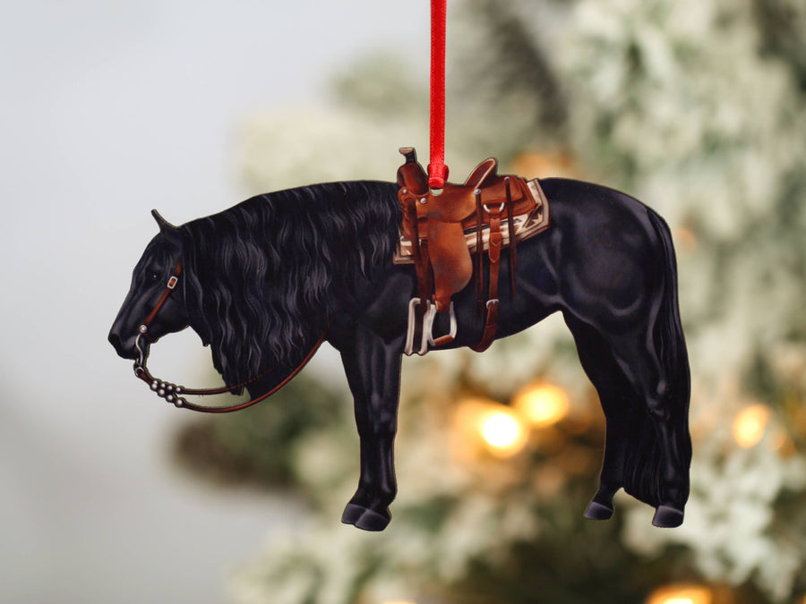 black quarter horse western Christmas ornament, laser cut printed wood by Classy Equine