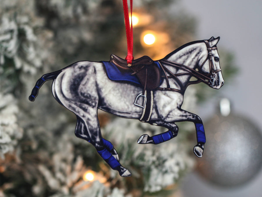 Gray polo pony Christmas ornament by Classy Equine