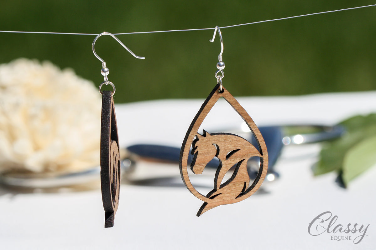 Abstract Horse Cherry Hardwood Equestrian Earrings