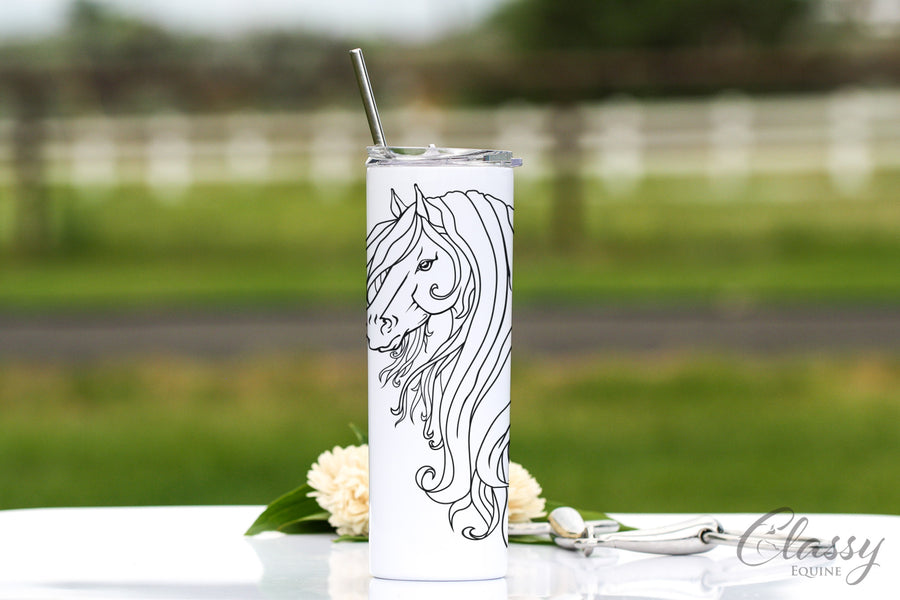 Strength Friesian Horse, 20 oz Skinny Tumbler with Straw