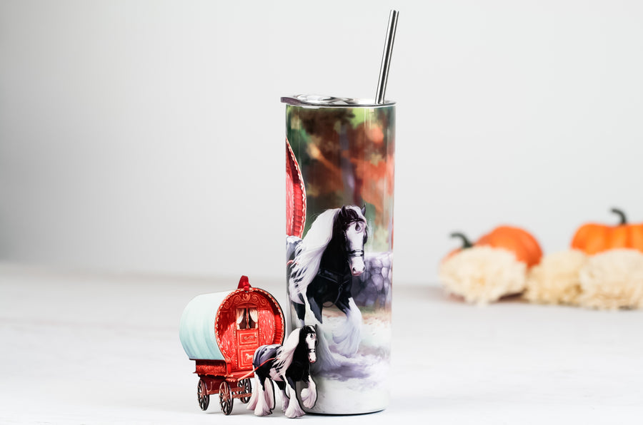 Tobiano Gypsy Cob with Vardo Horse Tumbler