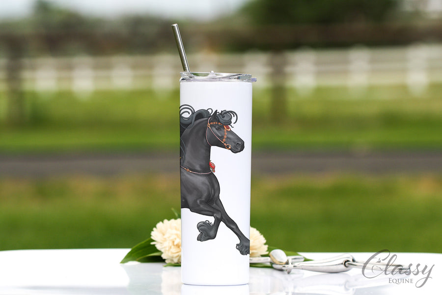 Red Roses - Friesian Horse Tumbler - 20 oz
