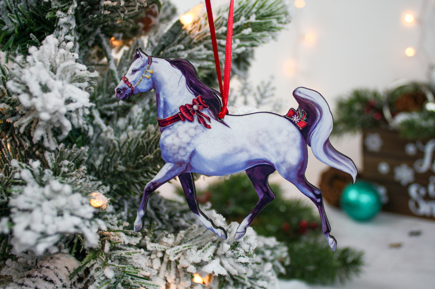Gray Arabian Horse Ornament - Adorned with Ribbons