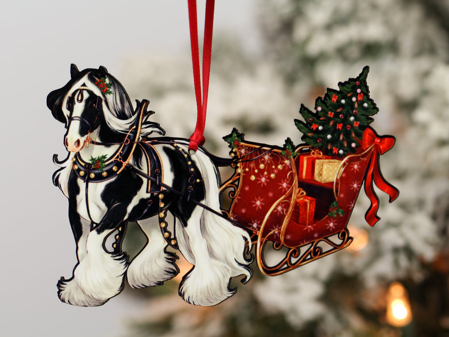 Gypsy Vanner Horse Christmas Ornament Gypsy Cob Horse Sleigh