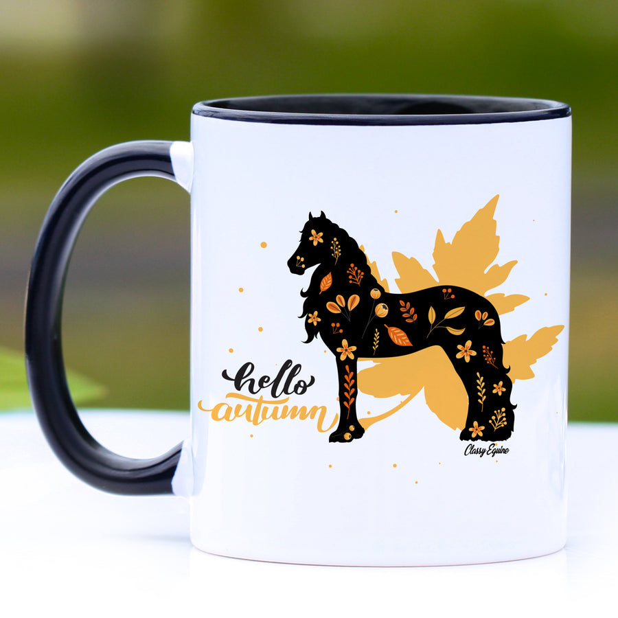 Hello Autumn Fall Friesian Horse Coffee Mug - 11 oz