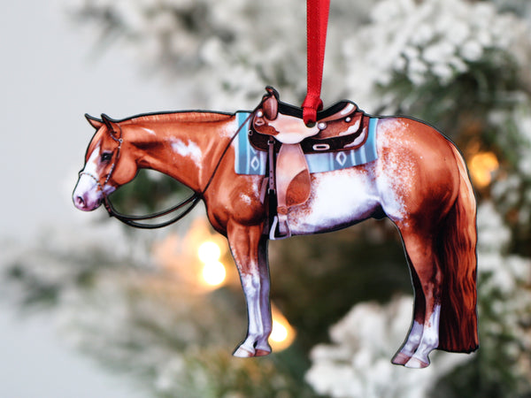 Chestnut Overo Sabino Western Paint Horse Ornament - Classy Equine