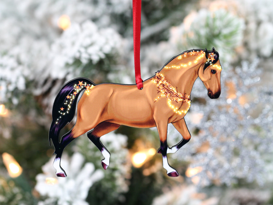 Buckskin Quarter Horse Christmas Ornament - Adorned with Star Garlands