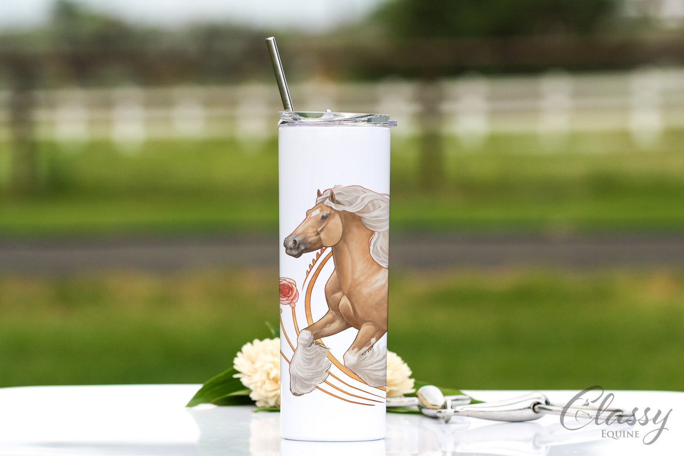 Palomino Gypsy Horse Tumbler - 20 oz Skinny with Straw