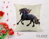 Friesian Horse Pillow Cover - Patriotic Cantering Friesian Horse
