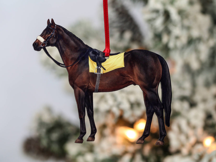 Seal bay Thoroughbred race horse Christmas ornament by Classy Equine