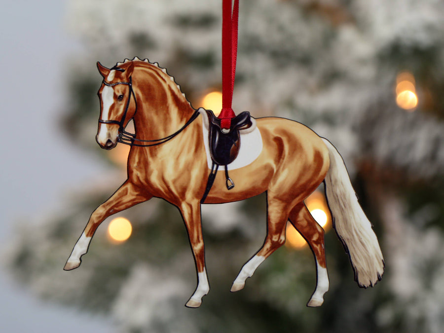 Palomino dressage horse Christmas ornament by Classy Equine