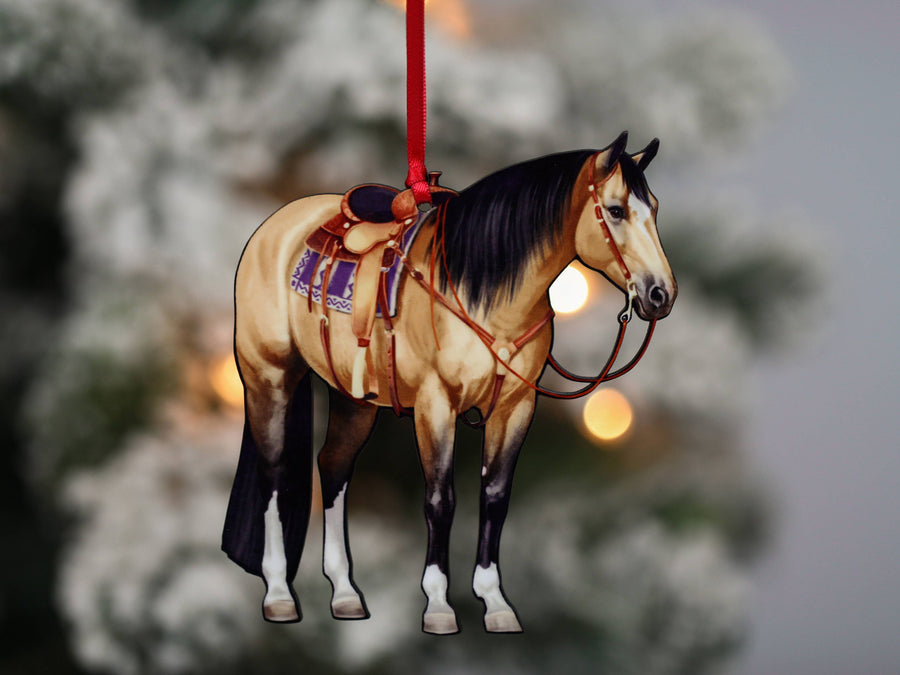 Buckskin Western Ranch Quarter Horse Christmas ornament by Classy Equine