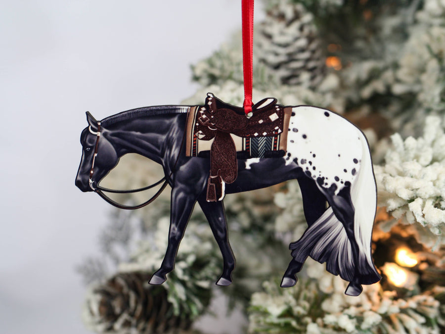 Black blanket Appaloosa horse Christmas ornament, laser-cut printed wood by Classy Equine