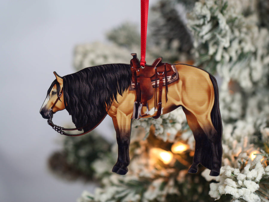 buckskin paint horse western ranch Christmas ornament, laser cut printed wood by Classy Equine