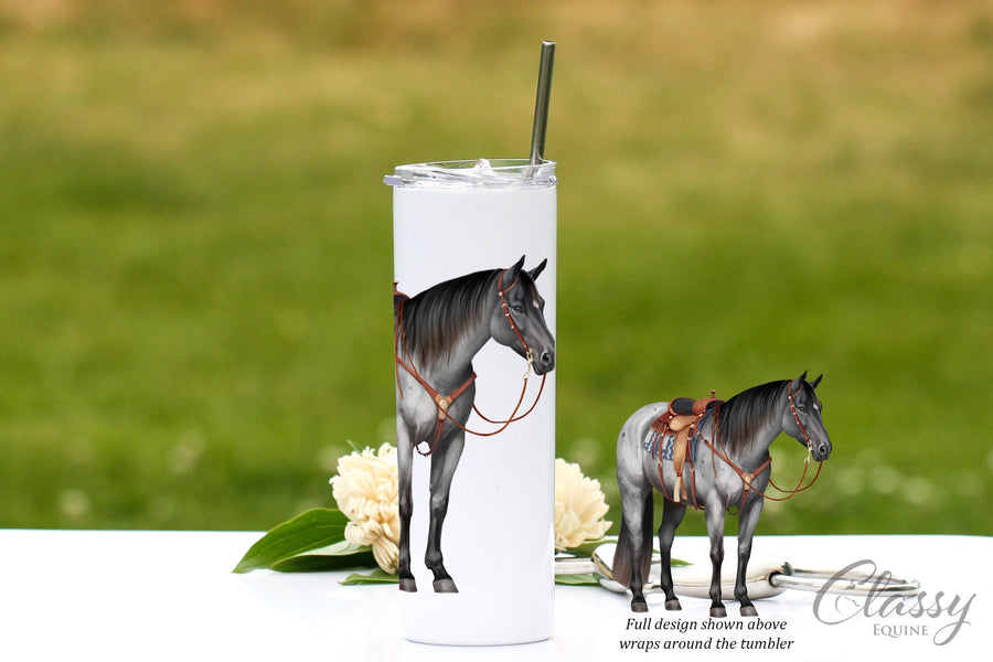 Quarter Horse Tumbler, Western Horse Gifts for Women, Ranch Horse Owner Gift ideas for Her, Horse Travel Mug, Equestrian Tumbler, Blue Roan
