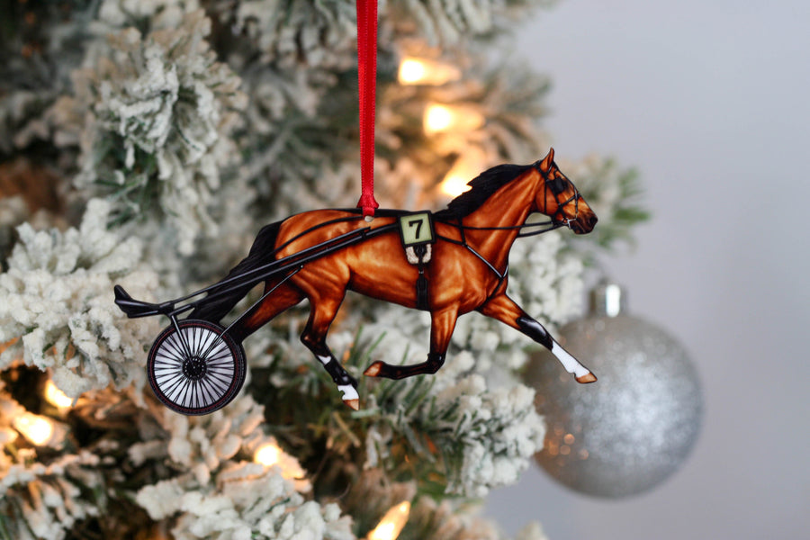 Standardbred Racehorse Ornament - Bay Trotting Harness Racing Horse Ornament