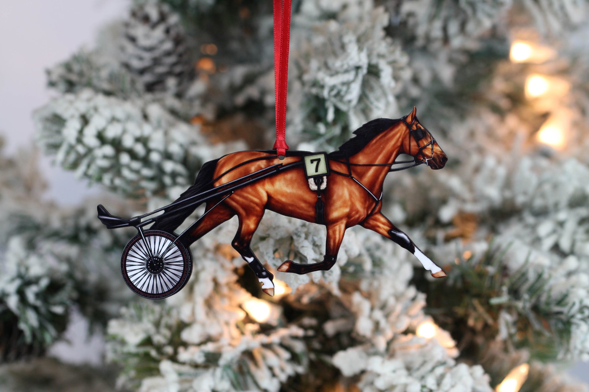 Standardbred Racehorse Ornament - Bay Trotting Harness Racing Horse Ornament