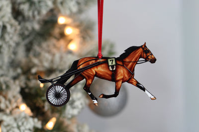 Standardbred Racehorse Ornament - Bay Trotting Harness Racing Horse Ornament