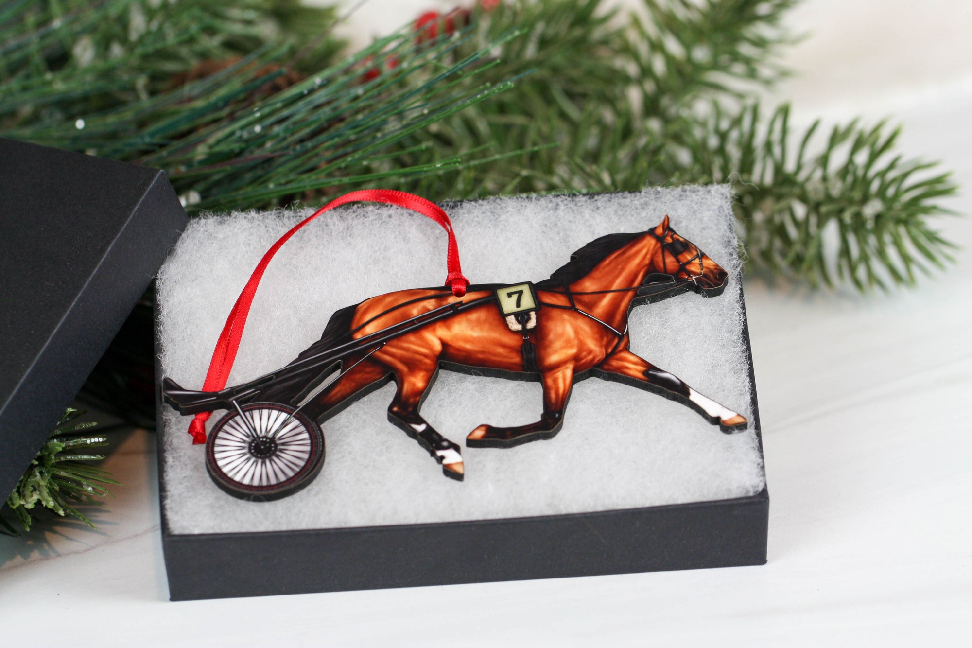 Standardbred Racehorse Ornament - Bay Trotting Harness Racing Horse Ornament