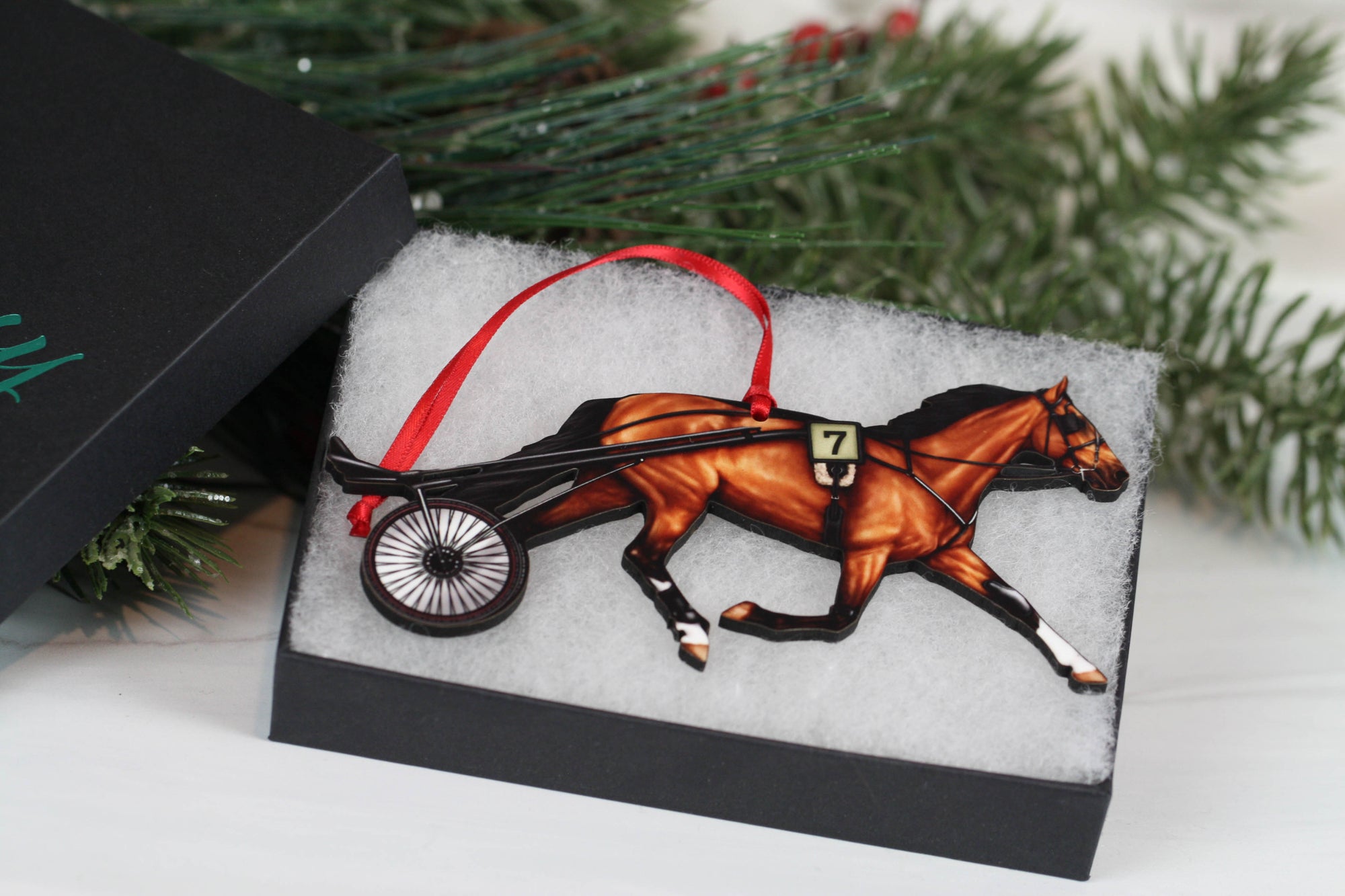 Standardbred Racehorse Ornament - Bay Trotting Harness Racing Horse Ornament