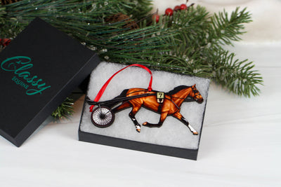 Standardbred Racehorse Ornament - Bay Trotting Harness Racing Horse Ornament