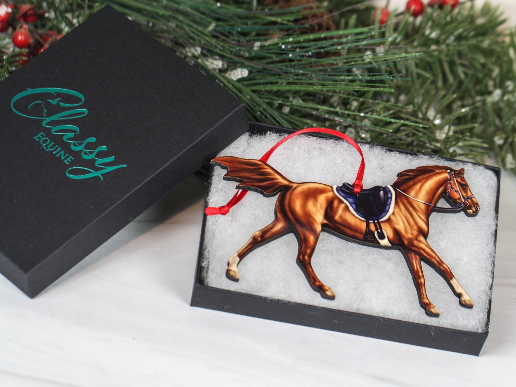 Chestnut Arabian endurance horse Christmas ornament by Classy Equine