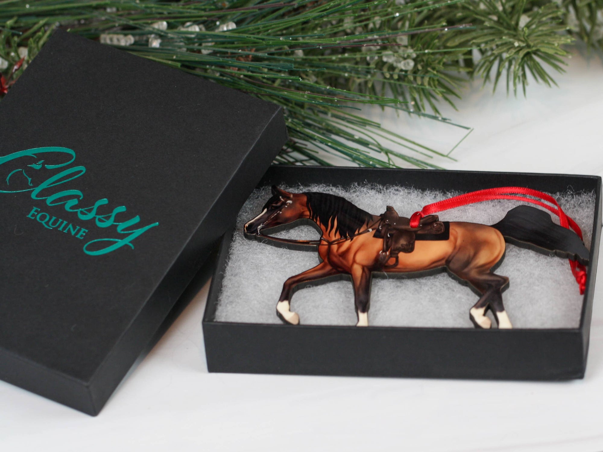 Bay Western riding Arabian horse Christmas ornament by Classy Equine