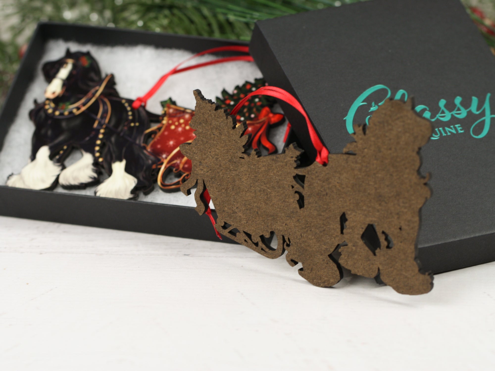 Black Gypsy Cob Horse Christmas Ornament - Gypsy Horse Sleigh