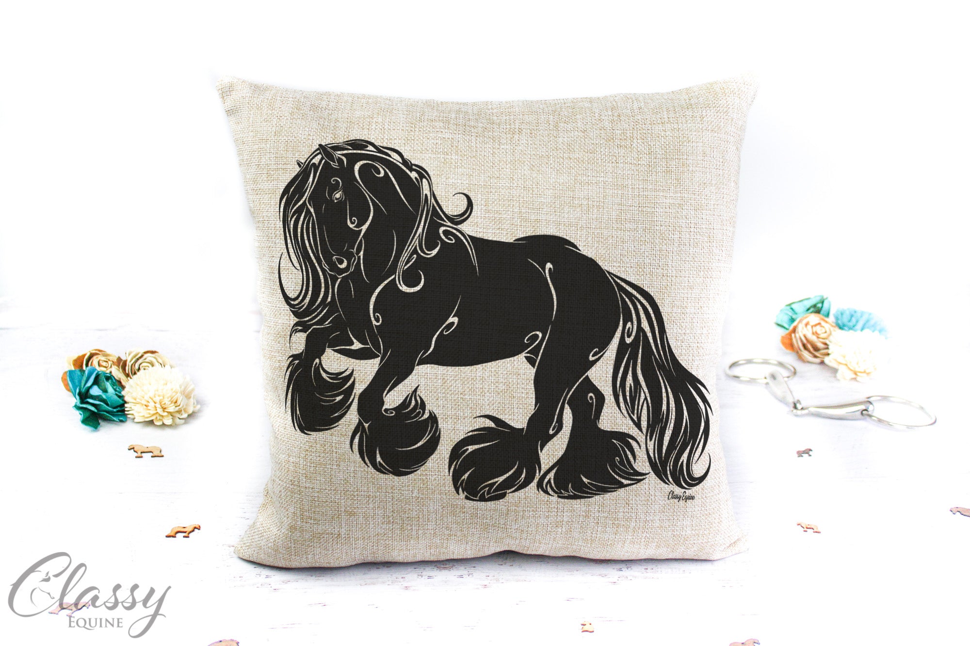 Gypsy Cob Horse Pillow Cover - Happy Gypsy Horse