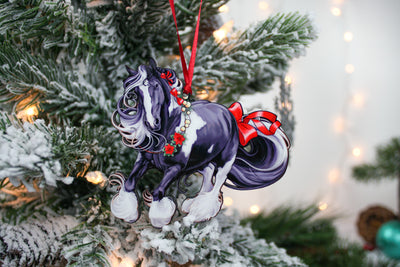 Gypsy Vanner Horse Christmas Ornament - Black and White Tobiano Horse II