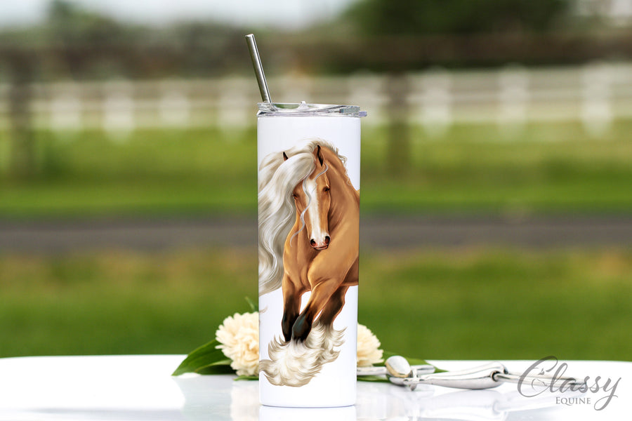 Buckskin Gypsy Vanner Horse Tumbler - 20 oz Skinny with Straw