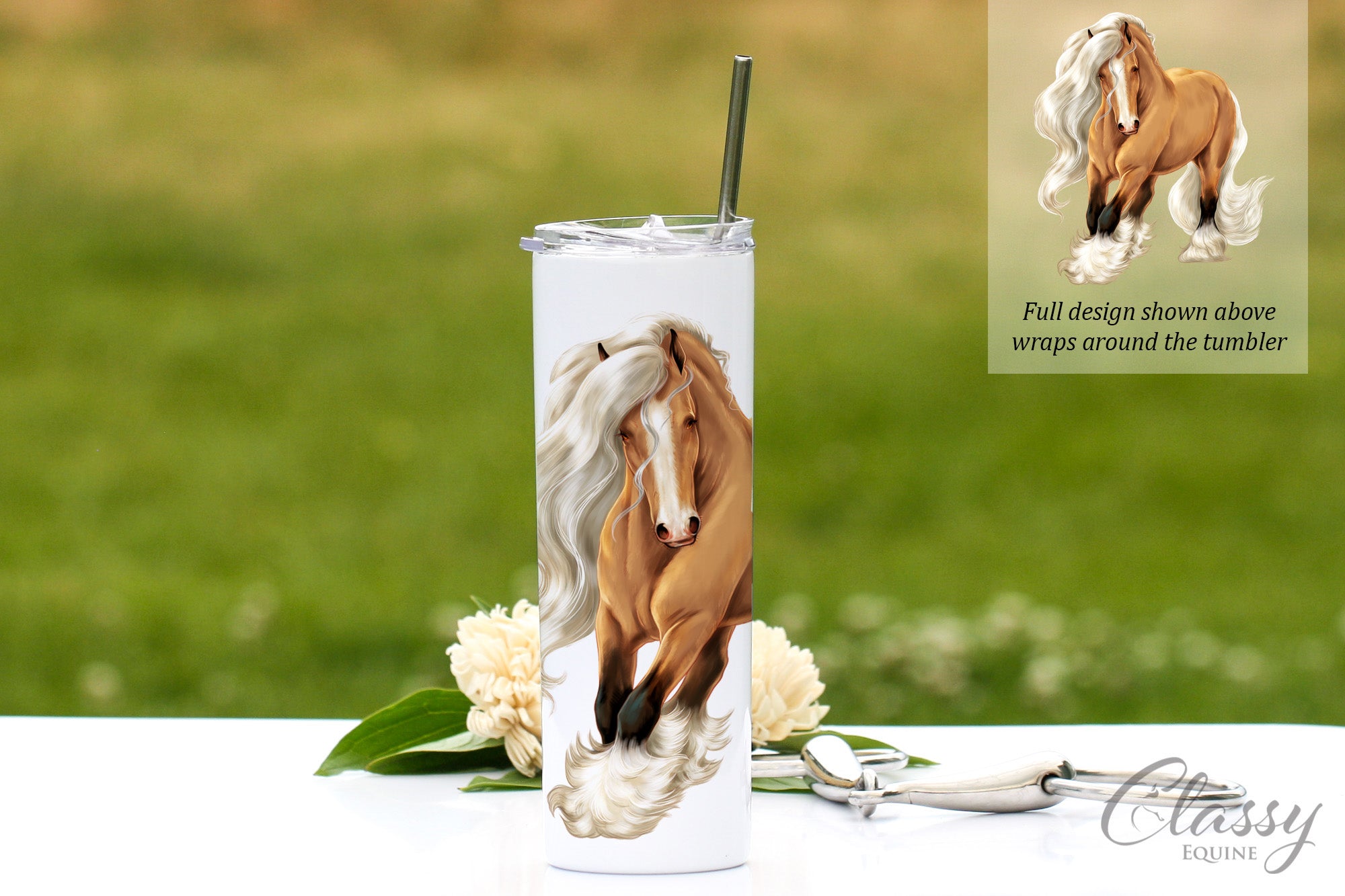Buckskin Gypsy Vanner Horse Tumbler - 20 oz Skinny with Straw