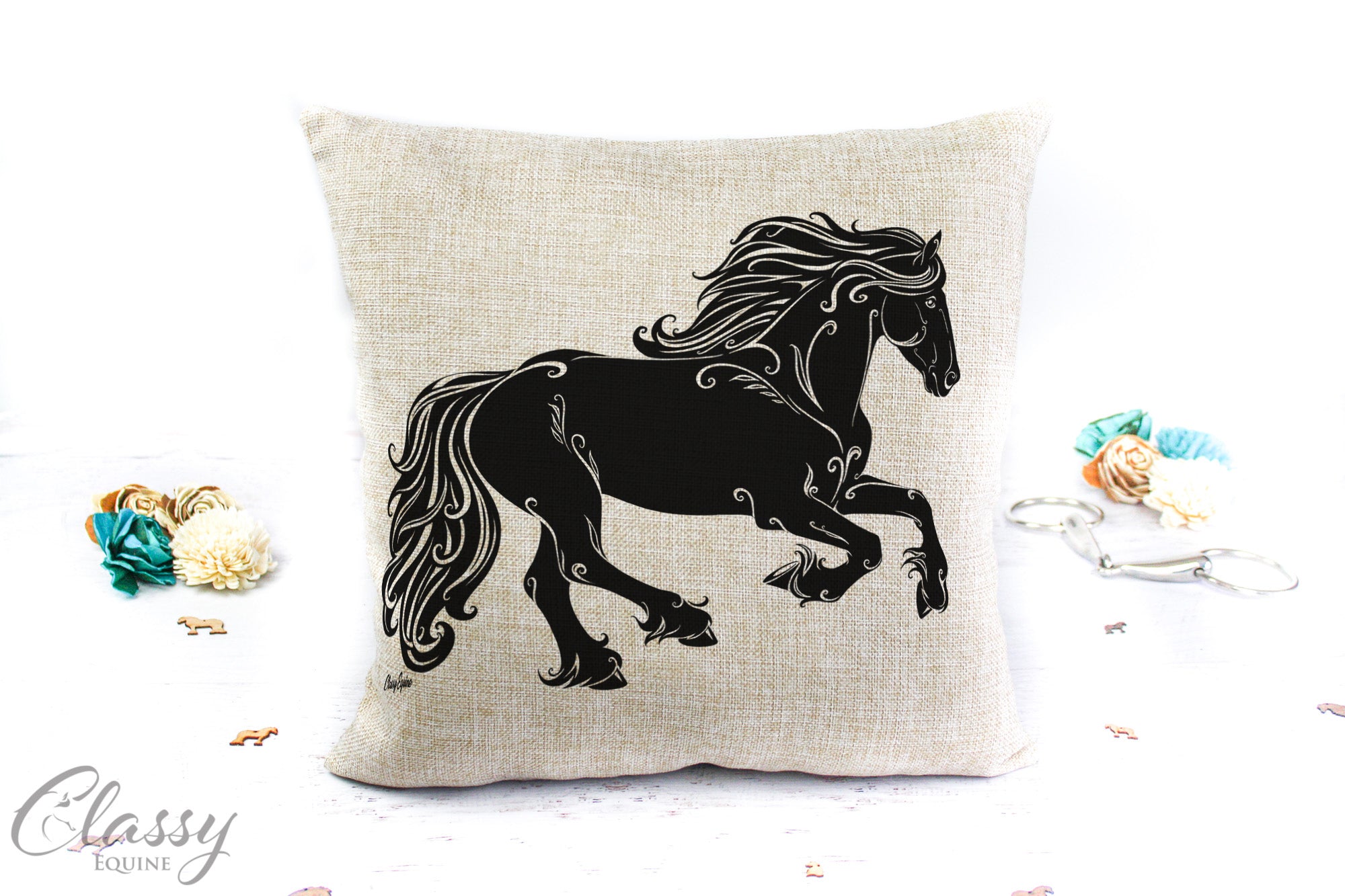Friesian Horse Pillow Cover - Delighted Friesian Horse