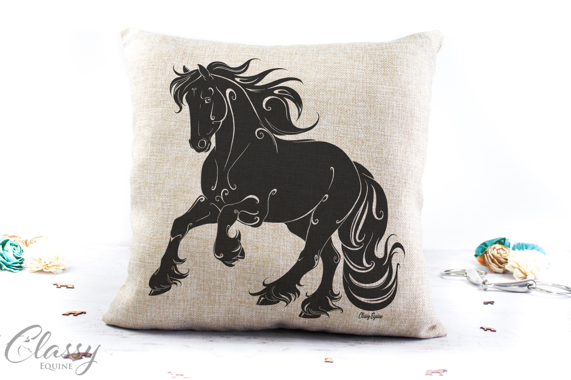 Friesian Horse Pillow Cover - Graceful Cantering Friesian Horse