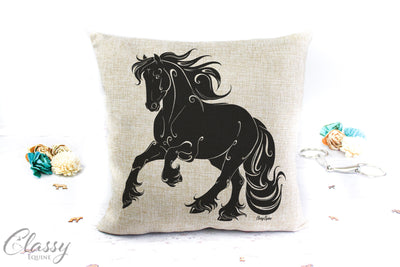 Friesian Horse Pillow Cover - Graceful Cantering Friesian Horse