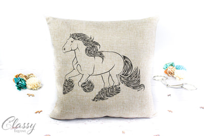 Gypsy Horse Pillow Cover - Bold Cantering Gypsy Cob Horse