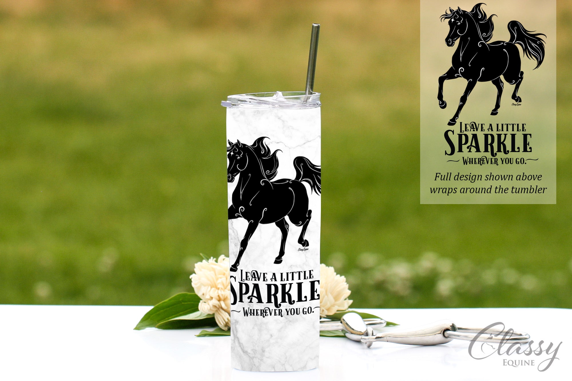 Leave a Little Sparkle Wherever You Go - Arabian Horse, 20 oz Skinny Tumbler with Straw