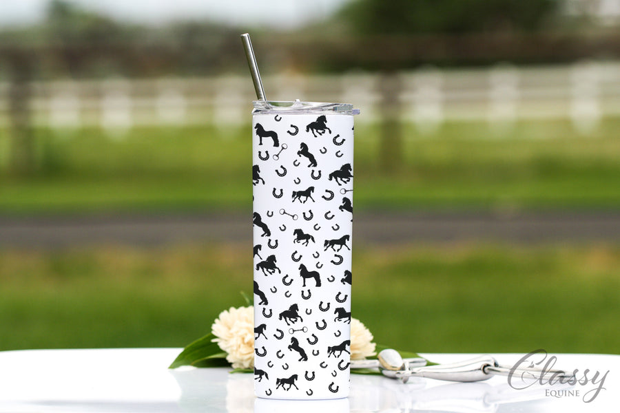 Friesian Horses All Around, 20 oz Skinny Tumbler with Straw