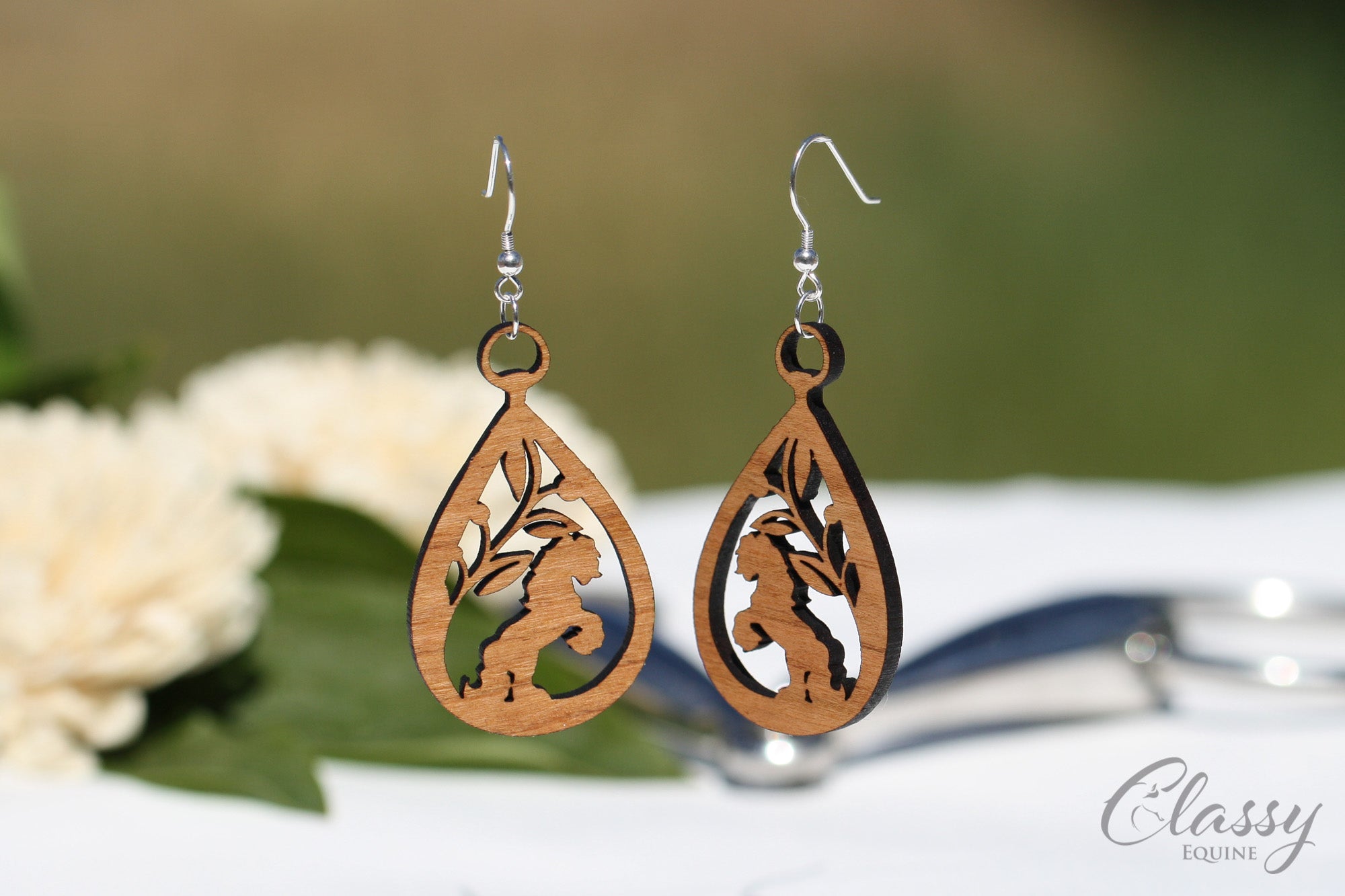 Gypsy Horse at Play Hardwood Equestrian Teardrop Earrings