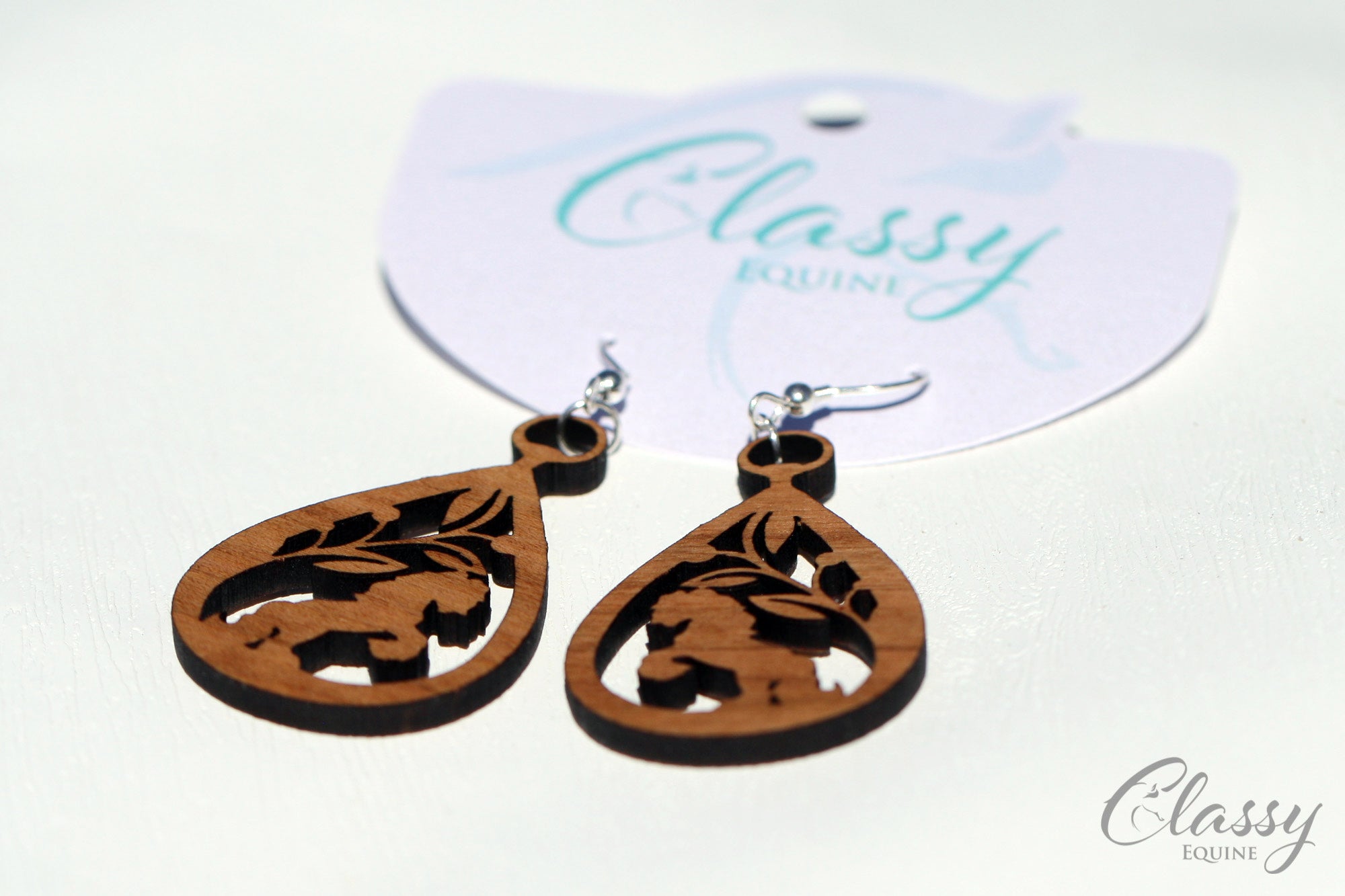 Gypsy Horse at Play Hardwood Equestrian Teardrop Earrings