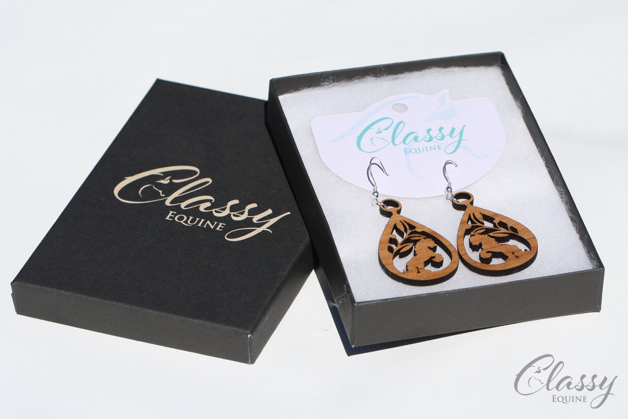 Gypsy Horse at Play Hardwood Equestrian Teardrop Earrings