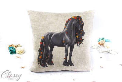 Friesian Horse Pillow Cover - Autumn Delight Friesian Horse