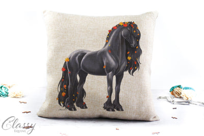 Friesian Horse Pillow Cover - Autumn Delight Friesian Horse