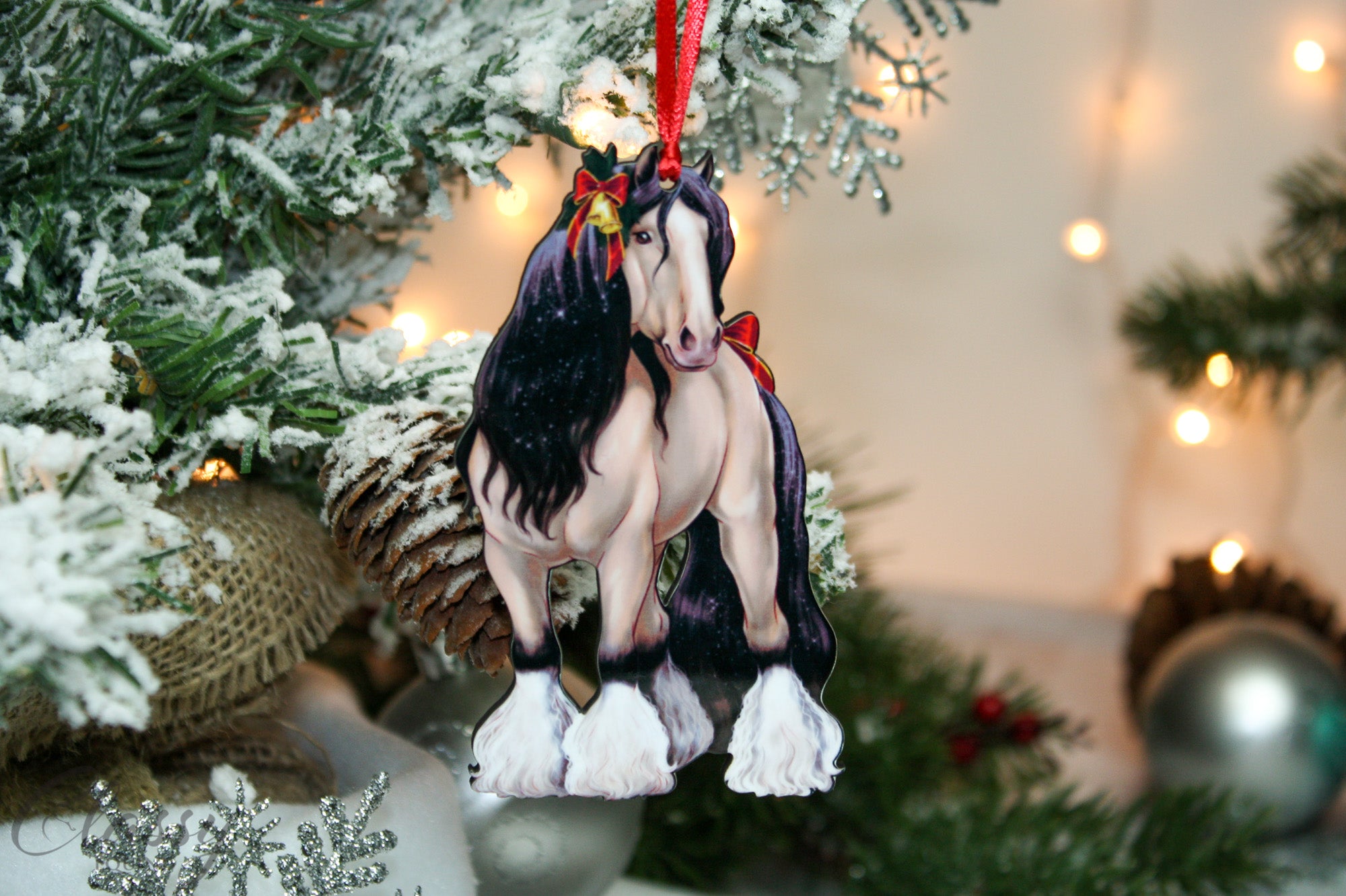 Standing Buckskin Gypsy Vanner Horse Christmas Ornament