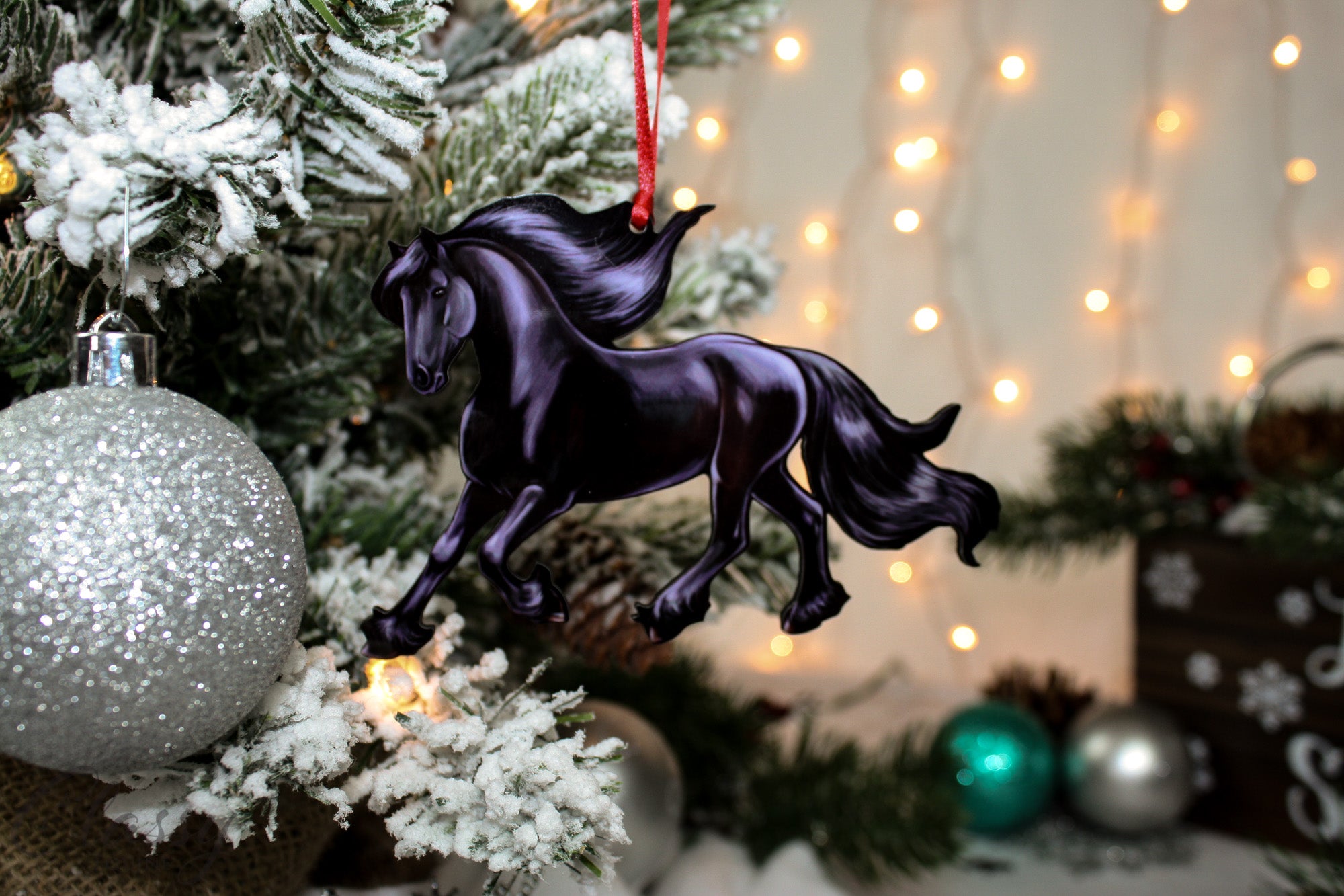 Black Friesian Horse Ornament III