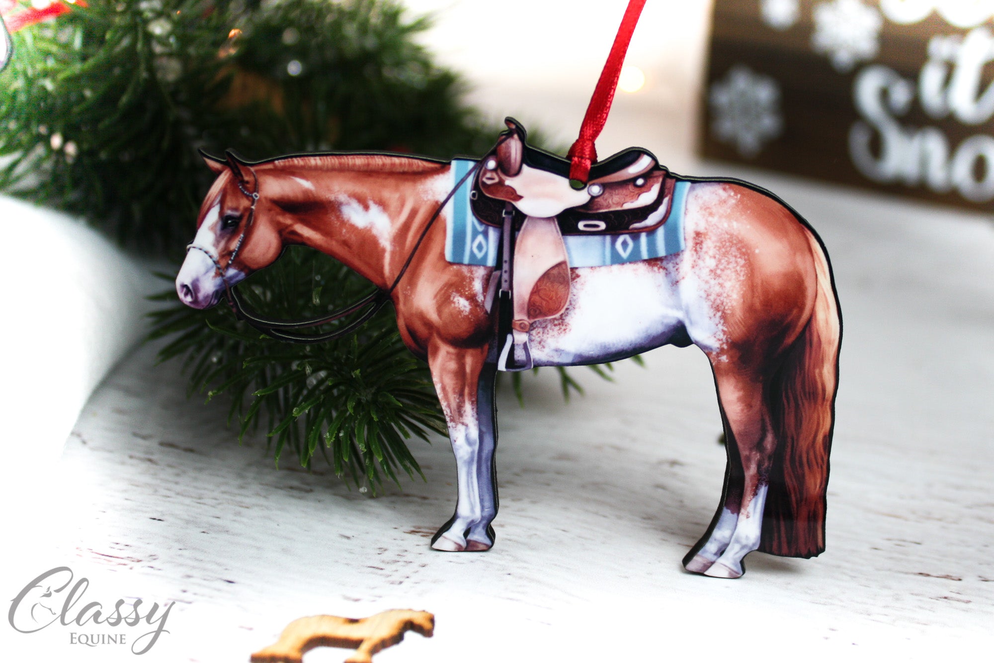 Chestnut Sabino Western Paint Horse Ornament