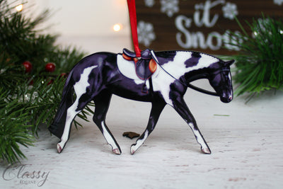 Black and White Tobiano English Paint Horse Ornament